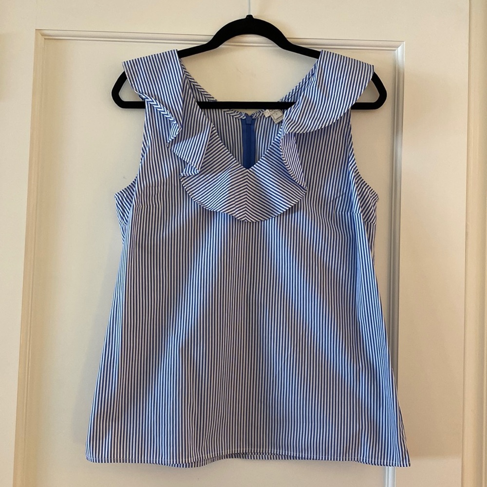 J.Crew Factory Striped V-Neck Ruffle Tank Top